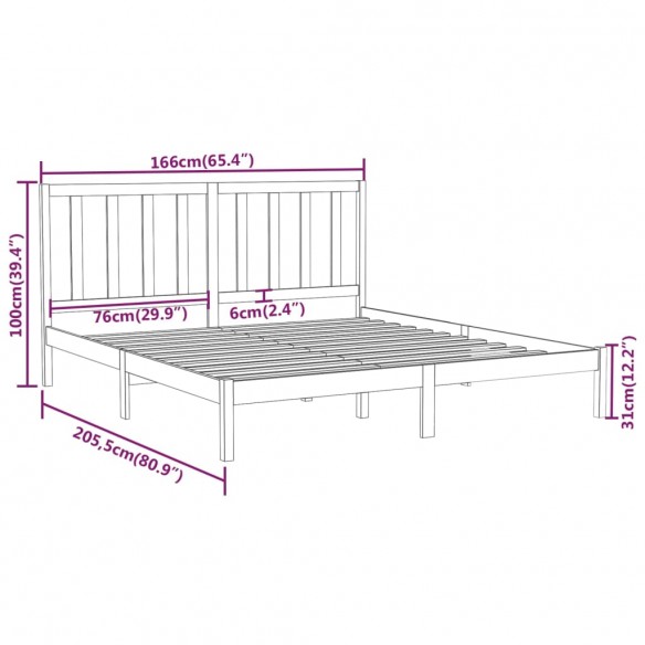 Cadre de lit Gris Bois massif 160x200 cm