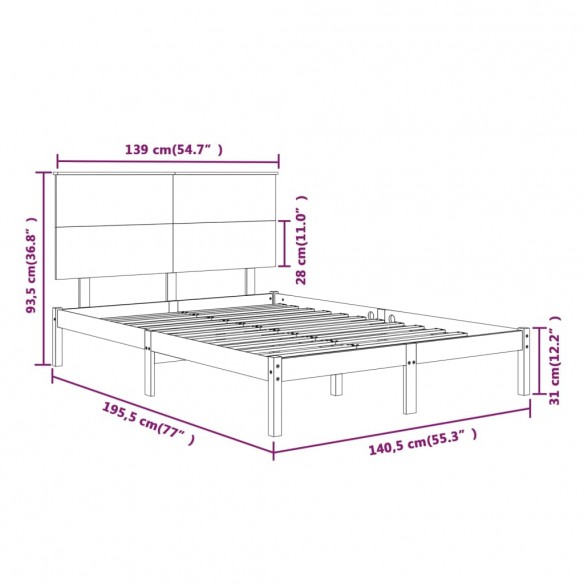 Cadre de lit Blanc Bois massif 135x190 cm Double