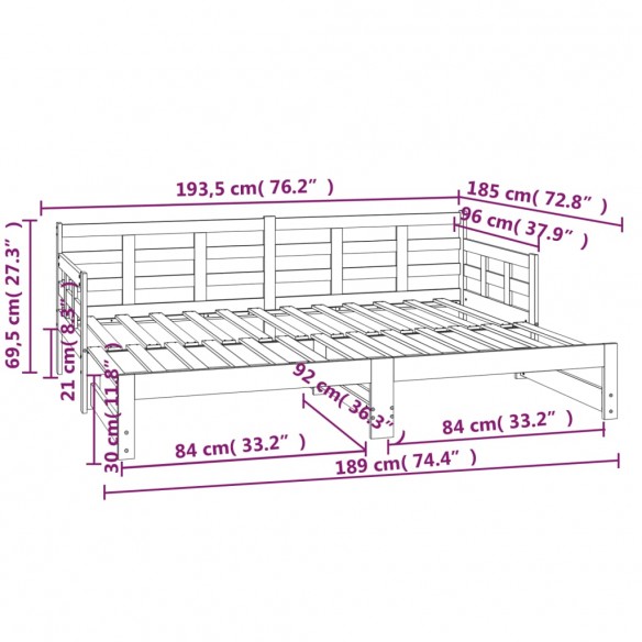 Lit coulissant Blanc Bois de pin solide 2x(90x190) cm