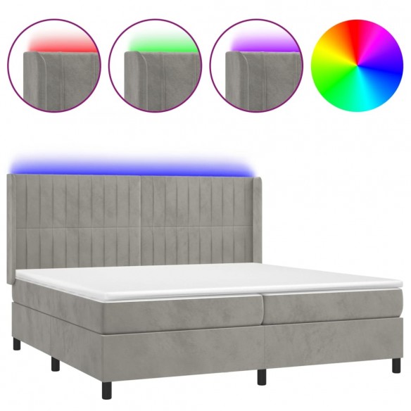 Cadre de lit matelas et LED Gris clair 200x200 cm