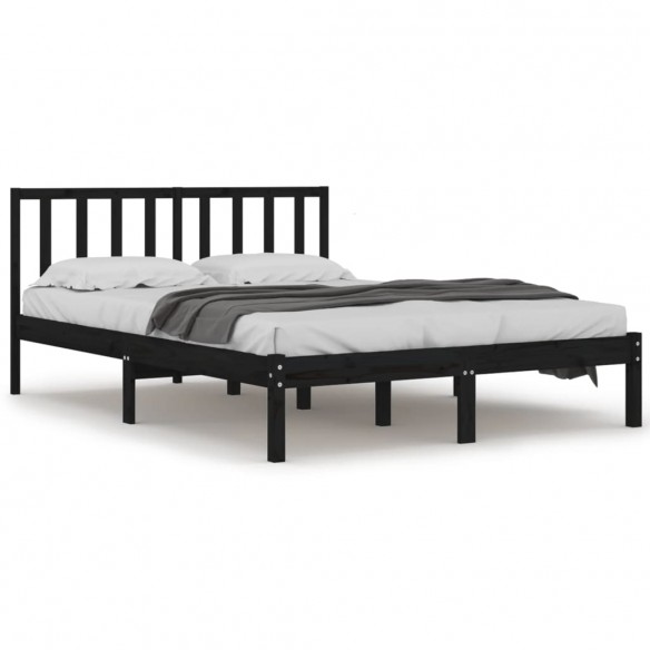 Cadre de lit Noir Bois de pin massif 120x190 cm Petit Double