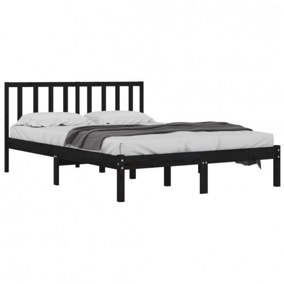 Cadre de lit Noir Bois de pin massif 120x190 cm Petit Double