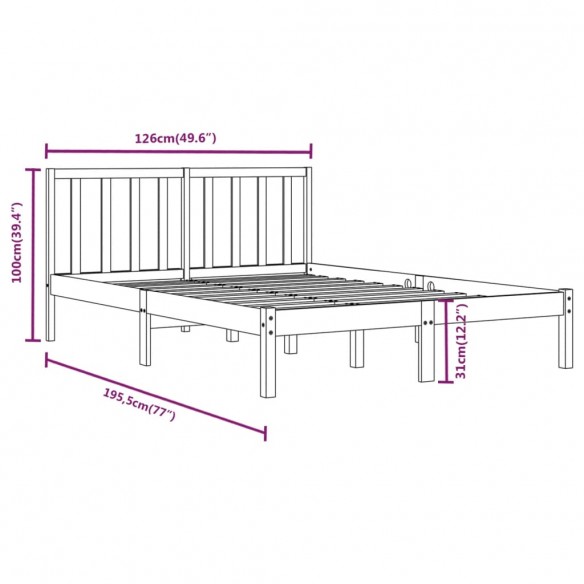 Cadre de lit Noir Bois de pin massif 120x190 cm Petit Double