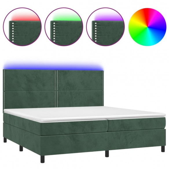 Cadre de lit matelas et LED Vert foncé 200x200 cm