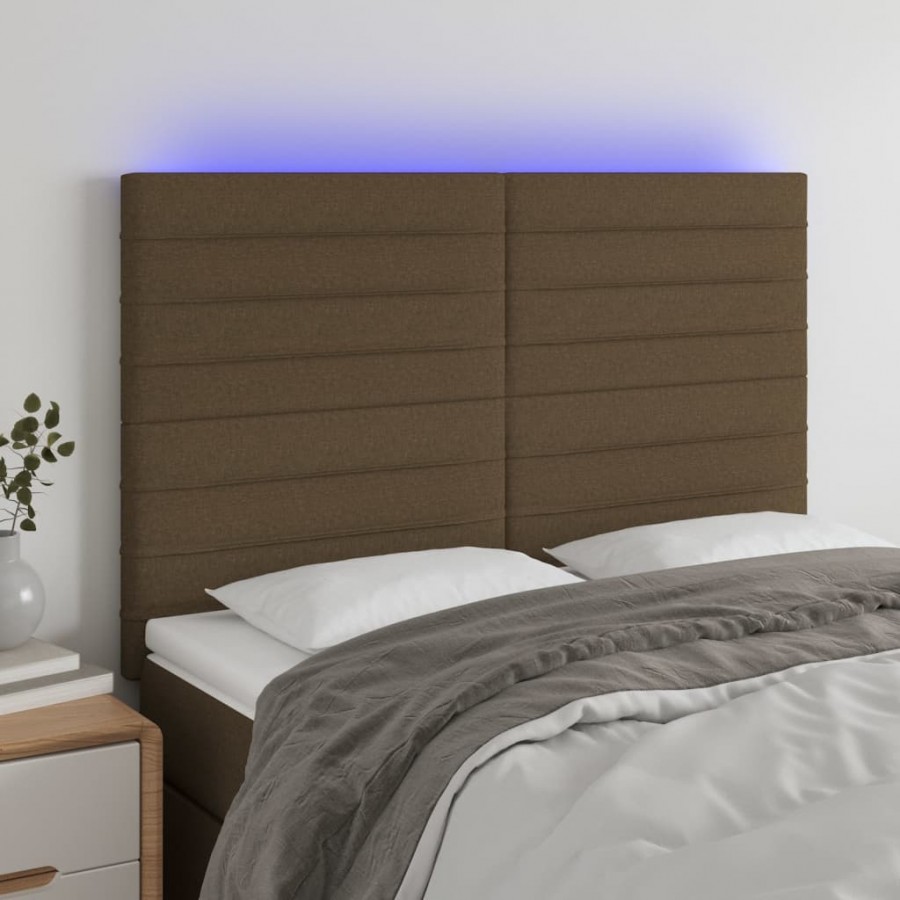 Tête de lit à LED Marron foncé 144x5x118/128 cm Tissu