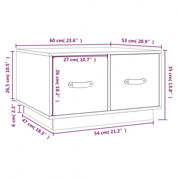 Table basse Gris 60x53x35 cm Bois massif de pin