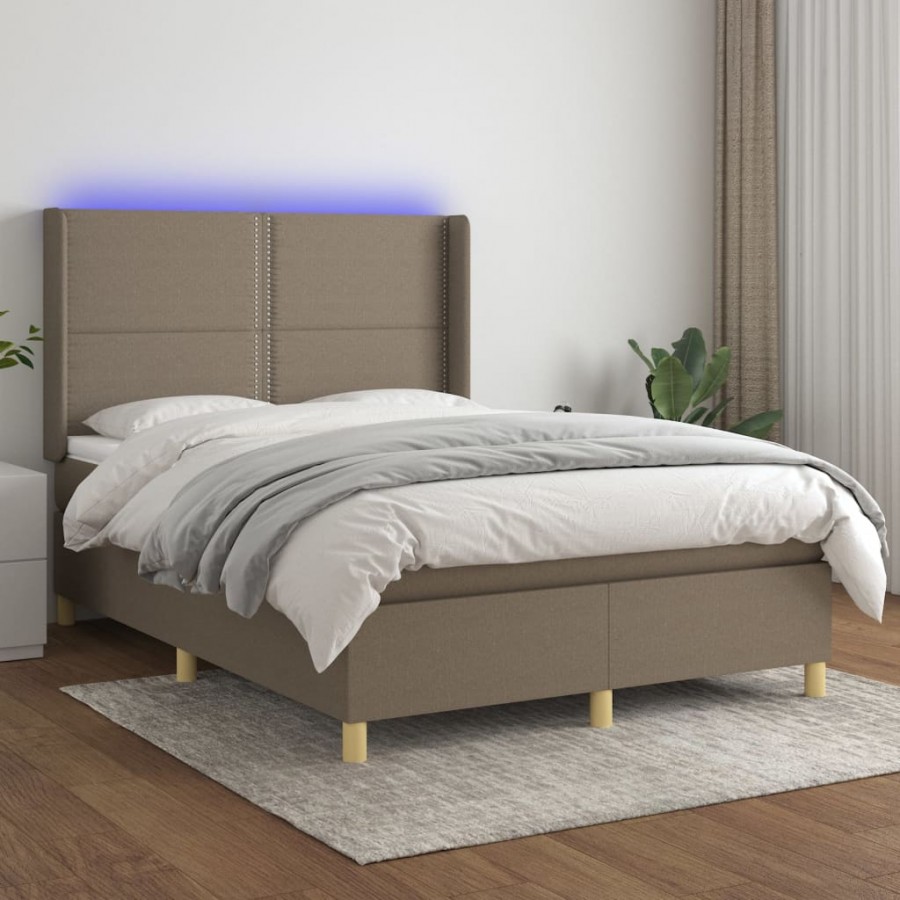 Cadre de lit matelas et LED Taupe 140x200 cm Tissu