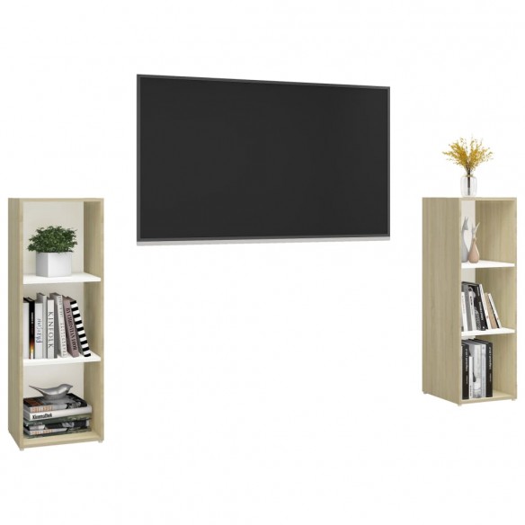 Meubles TV 2 pcs Blanc et chêne sonoma 107x35x37 cm Aggloméré