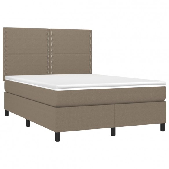 Cadre de lit et matelas et LED Taupe 140x200cm Tissu