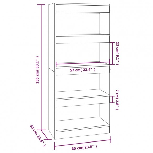 Bibliothèque/Cloison Chêne marron 60x30x135cm Bois d'ingénierie