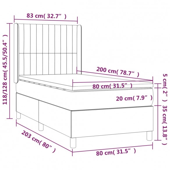 Cadre de lit matelas LED Marron foncé 80x200cm Tissu