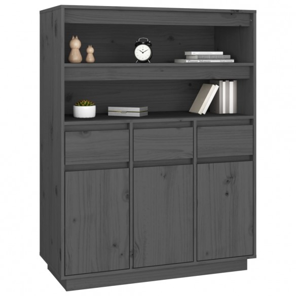 Buffet haut Gris 89x40x116,5 cm Bois massif de pin