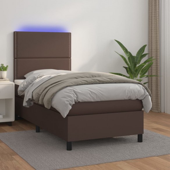 Cadre de lit avec matelas et LED Marron 90x200 cm