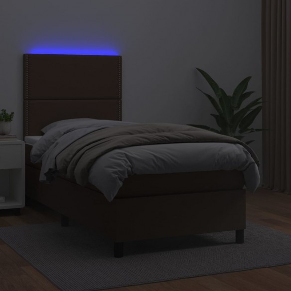 Cadre de lit avec matelas et LED Marron 90x200 cm