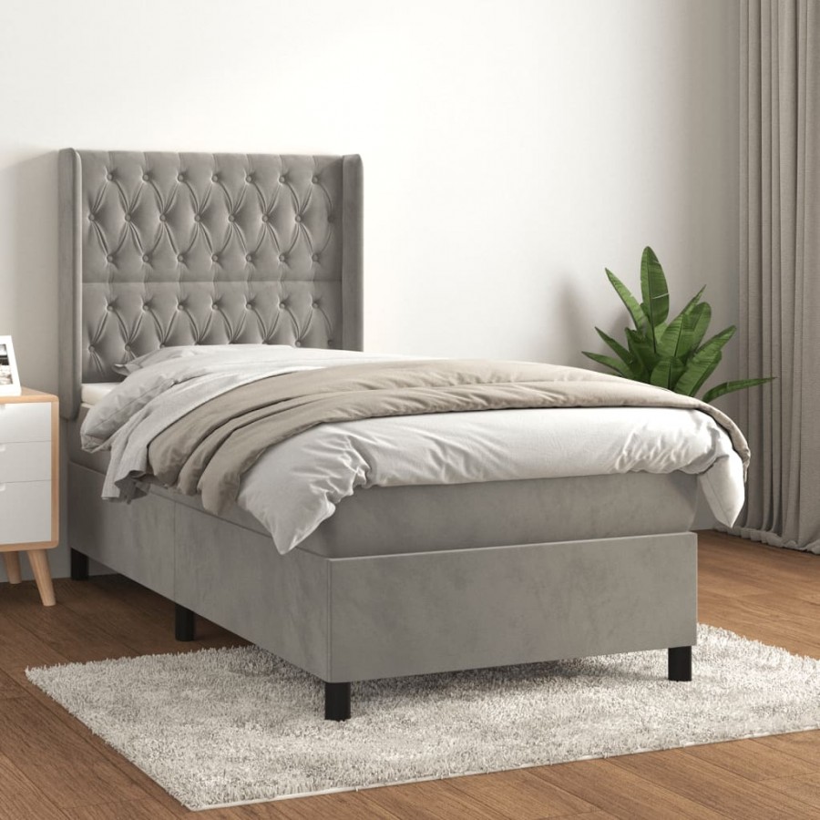 Cadre de lit et matelas Gris clair 100x200cm Velours