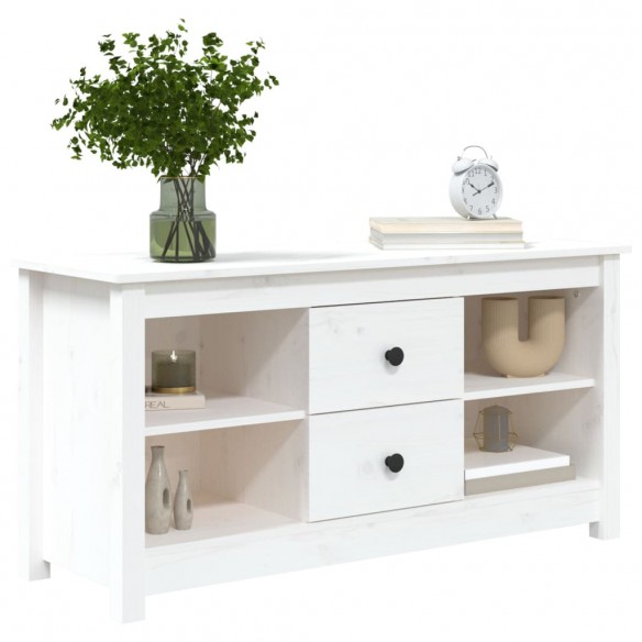 Meuble TV Blanc 103x36,5x52 cm Bois de pin massif