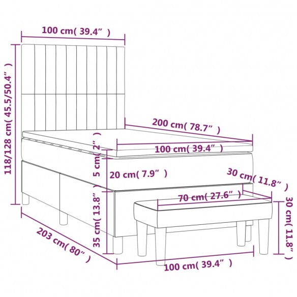 Cadre de lit avec matelas Noir 100x200 cm Tissu