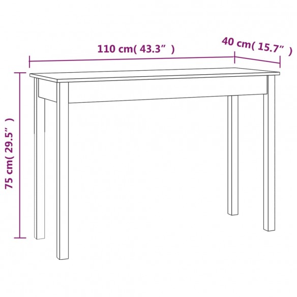 Table console Noir 110x40x75 cm Bois massif de pin