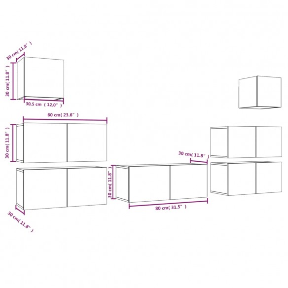 Ensemble de meubles TV 7 pcs Chêne fumé Bois d'ingénierie