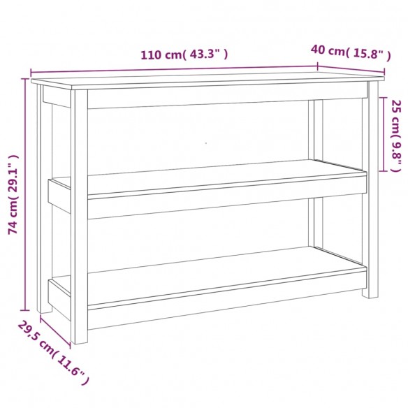 Table console Noir 110x40x74 cm Bois massif de pin