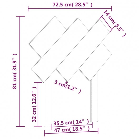 Tête de lit Gris 72,5x3x81 cm Bois massif de pin