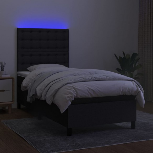 Cadre de lit et matelas et LED Noir 100x200 cm Tissu