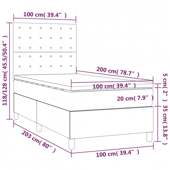 Cadre de lit et matelas et LED Noir 100x200 cm Tissu