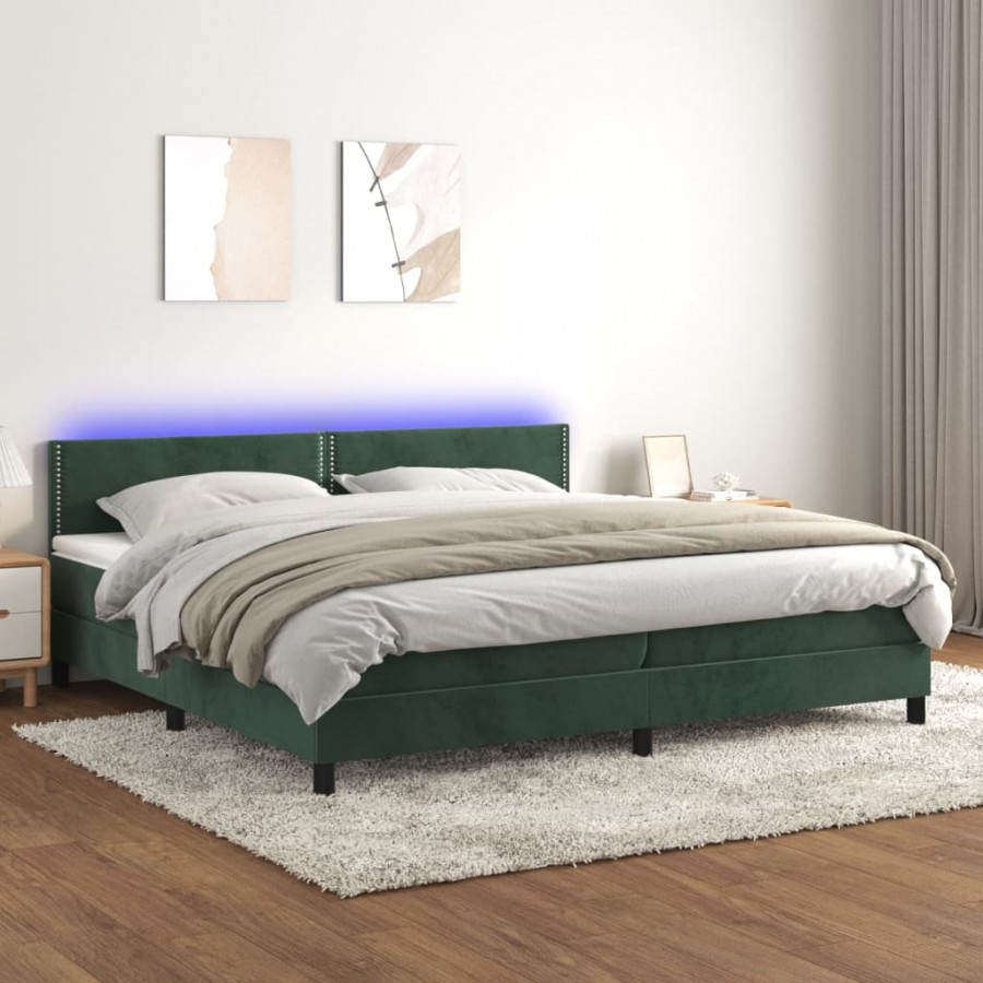 Cadre de lit avec matelas LED Vert foncé 200x200 cm