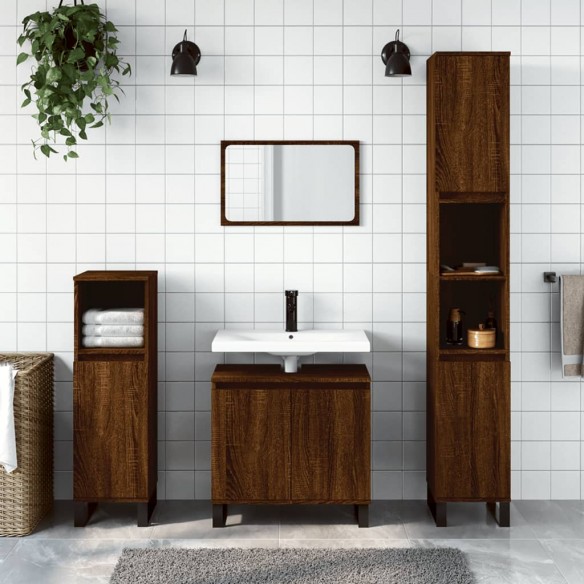 Ensemble d'armoires de salle de bain 3 pcs chêne marron