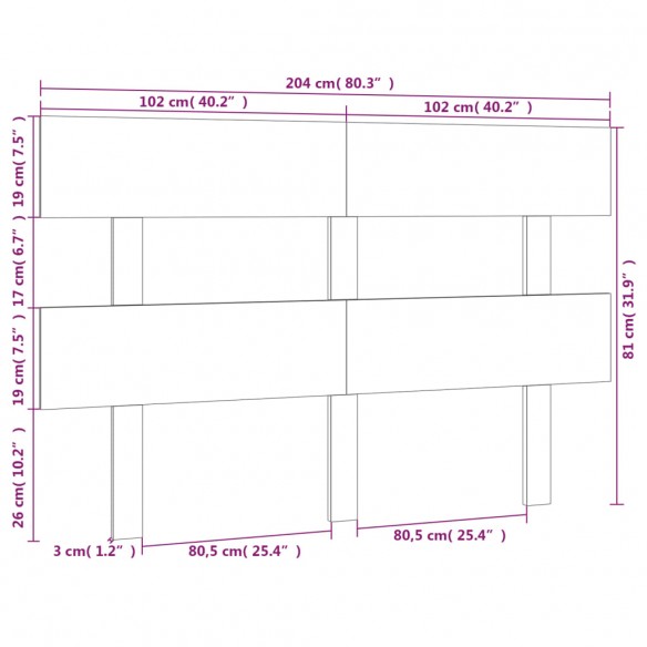 Tête de lit Gris 204x3x81 cm Bois massif de pin