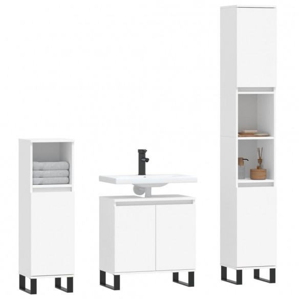 Ensemble de meubles salle de bain 3 pcs blanc bois d'ingénierie