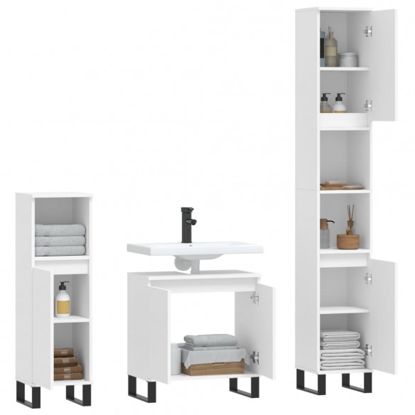 Ensemble de meubles salle de bain 3 pcs blanc bois d'ingénierie