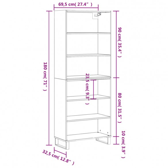 Buffet chêne fumé 69,5x32,5x180 cm bois d'ingénierie