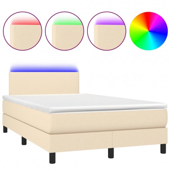 Cadre de lit avec matelas LED Crème 120x200 cm Tissu