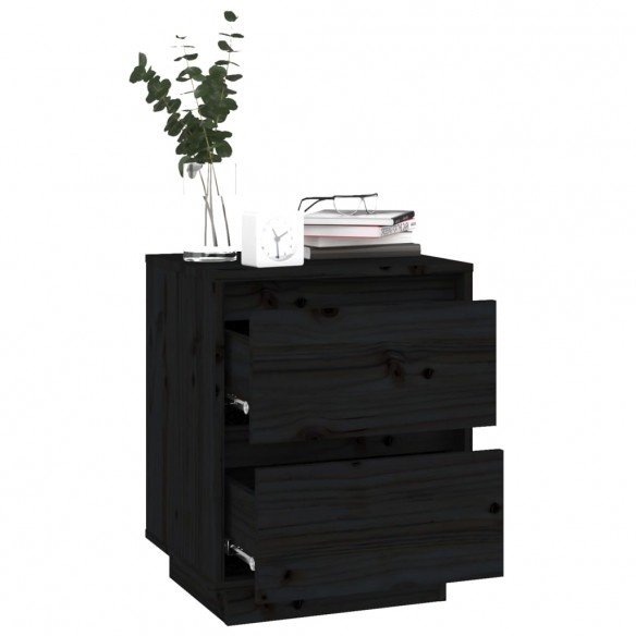 Table de chevet Noir 40x35x50 cm Bois de pin solide