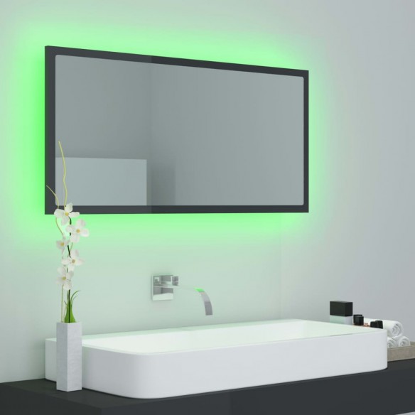 Miroir LED de salle de bain Gris brillant 90x8,5x37cm Acrylique