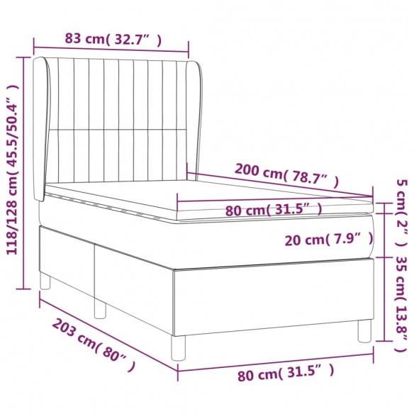 Cadre de lit avec matelas Marron foncé 80x200 cm