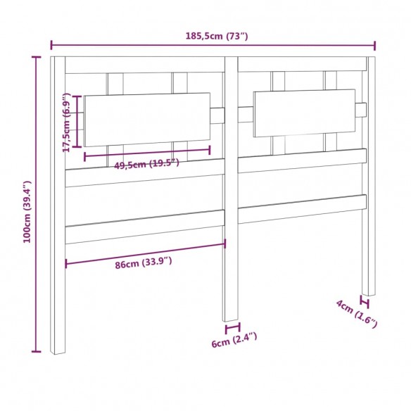 Tête de lit Blanc 185,5x4x100 cm Bois massif de pin
