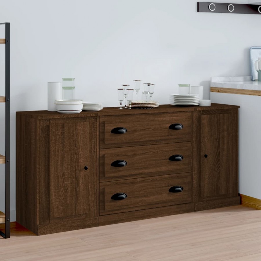 Buffets 3 pcs Chêne marron Bois d'ingénierie