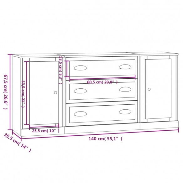 Buffets 3 pcs Chêne marron Bois d'ingénierie