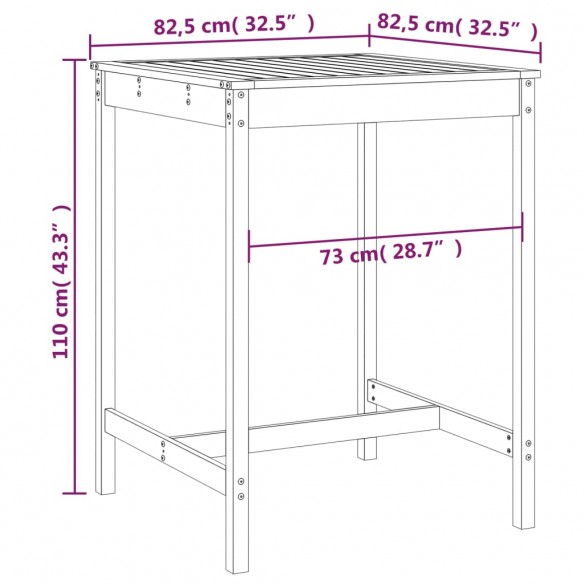 Table de jardin blanc 82,5x82,5x110 cm bois massif de pin