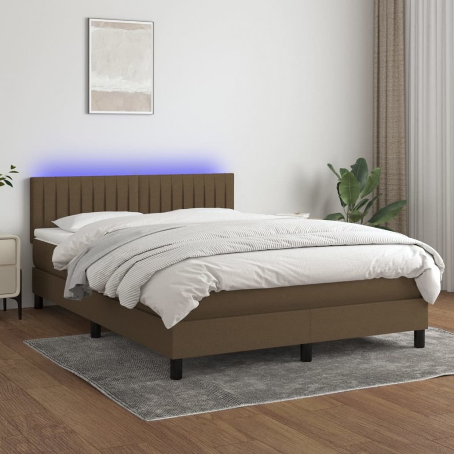 Cadre de lit matelas et LED Marron foncé 140x200 cm