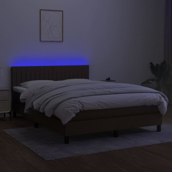 Cadre de lit matelas et LED Marron foncé 140x200 cm