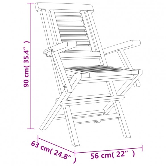 Chaises de jardin pliantes 8 pcs 56x63x90 cm bois massif teck