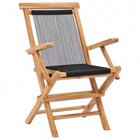 Chaises pliables de jardin 2 pcs Bois de teck solide et corde