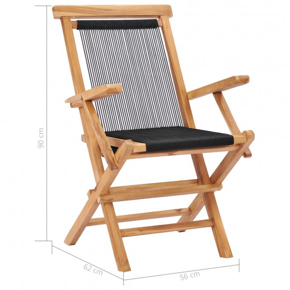 Chaises pliables de jardin 2 pcs Bois de teck solide et corde