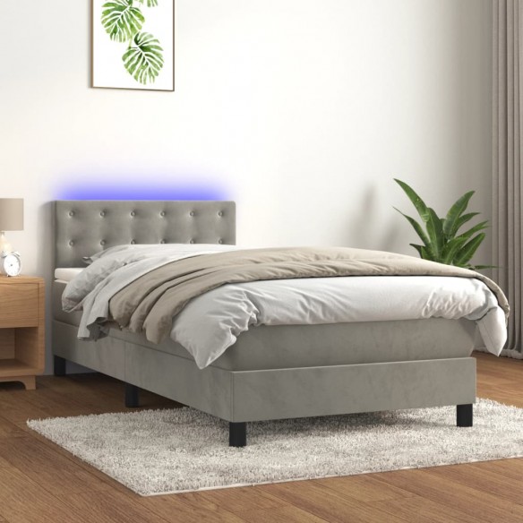 Cadre de lit avec matelas et LED Gris clair 80x200cm