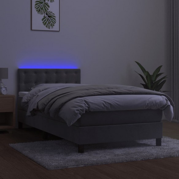 Cadre de lit avec matelas et LED Gris clair 80x200cm