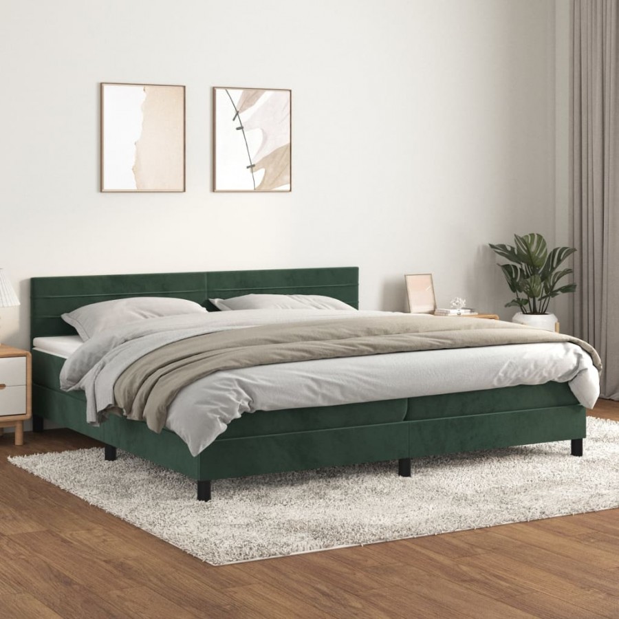 Cadre de lit et matelas Vert foncé 200x200cm Velours