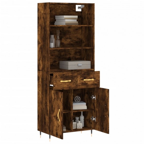 Buffet haut Chêne fumé 69,5x34x180 cm Bois d'ingénierie